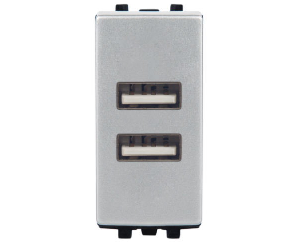 7096 prise chargeur usb double 2 sorties Alpha stiel module gris